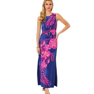 Lilly Pulitzer, NWT Floral formal Maxi Dress in Blue and Pink, Size 14